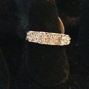 Rhinestone Faux Diamond Band Silver Ring Size 9.5